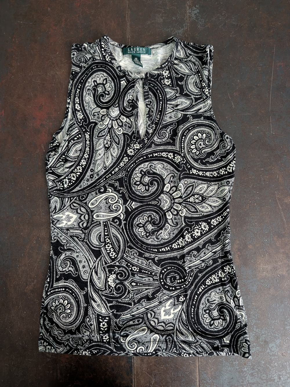 Ralph Lauren Black and White Paisley Sleeveless Tank